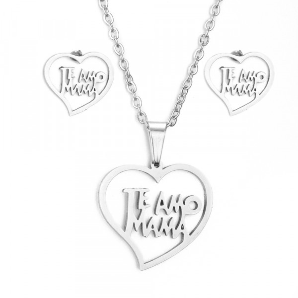 Creatulote Set "Te amo mama" de Pendientes y collar de acero inoxidable