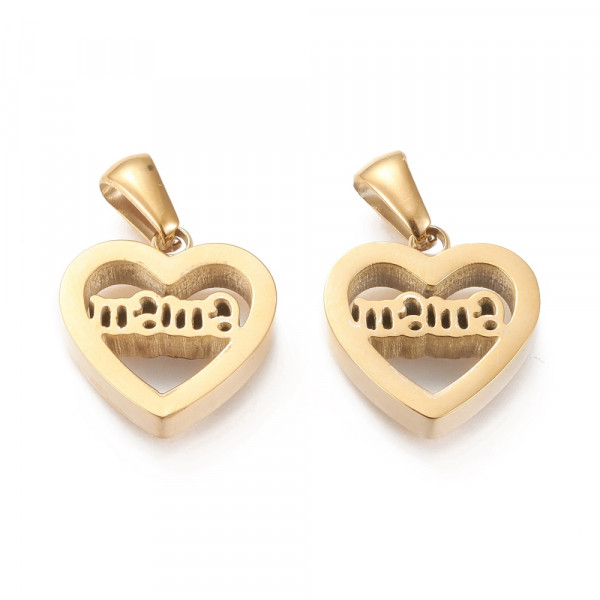 Creatulote Colgante "Mama" en forma de corazón de acero inoxidable dorado, 1 unidad