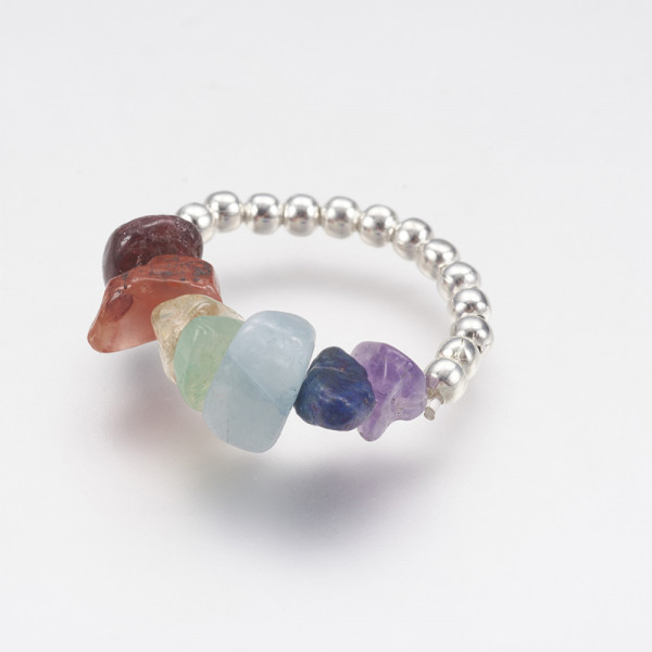 Creatulote Anillo ajustable con minerales de los 7 Chakras